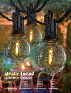 Solar Outdoor String Patio Bistro Lights, 50ft 52LED 3W G40 Bulbs, USB Rechargeable Portable Edison Café String Lights for Porch, Pergola, Backyard, Garden, Pool, Party, Camping