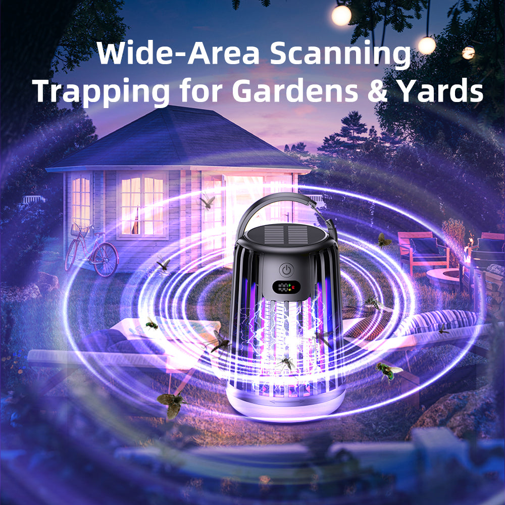 JT MOROLUX Solar Bug Zapper with Dual Charging, Electric Mosquito Killer & LED Lantern, Portable Indoor & Outdoor Insect Trap for Home, Patio, Garden & Camping