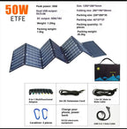 ETFE 50W Portable Solar Panel Charger, Foldable with Dual USB Output, IP68 Waterproof, 8-in-1 Adapter 2X Longer Life vs PET Panels for Camping,Hiking, RV, Fishing