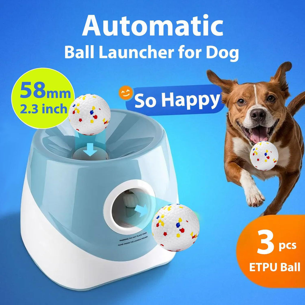 Upgraded Automatic Ball Launcher for Dogs – Rechargeable Interactive Dog Fetch Toy with 3 ETPU Balls, Adjustable Launch Distance (10/20/30 FT), Infrared Sensor Dog Ball Thrower for Dogs – Indoor & Outdoor Play Machine