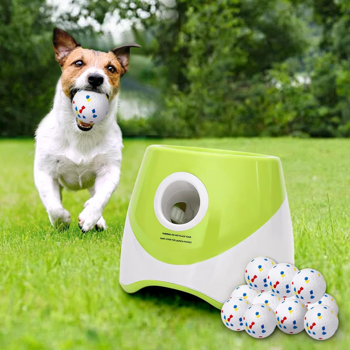 Upgraded Automatic Ball Launcher for Dogs – Rechargeable Interactive Dog Fetch Toy with 3 ETPU Balls, Adjustable Launch Distance (10/20/30 FT), Infrared Sensor Dog Ball Thrower for Dogs – Indoor & Outdoor Play Machine