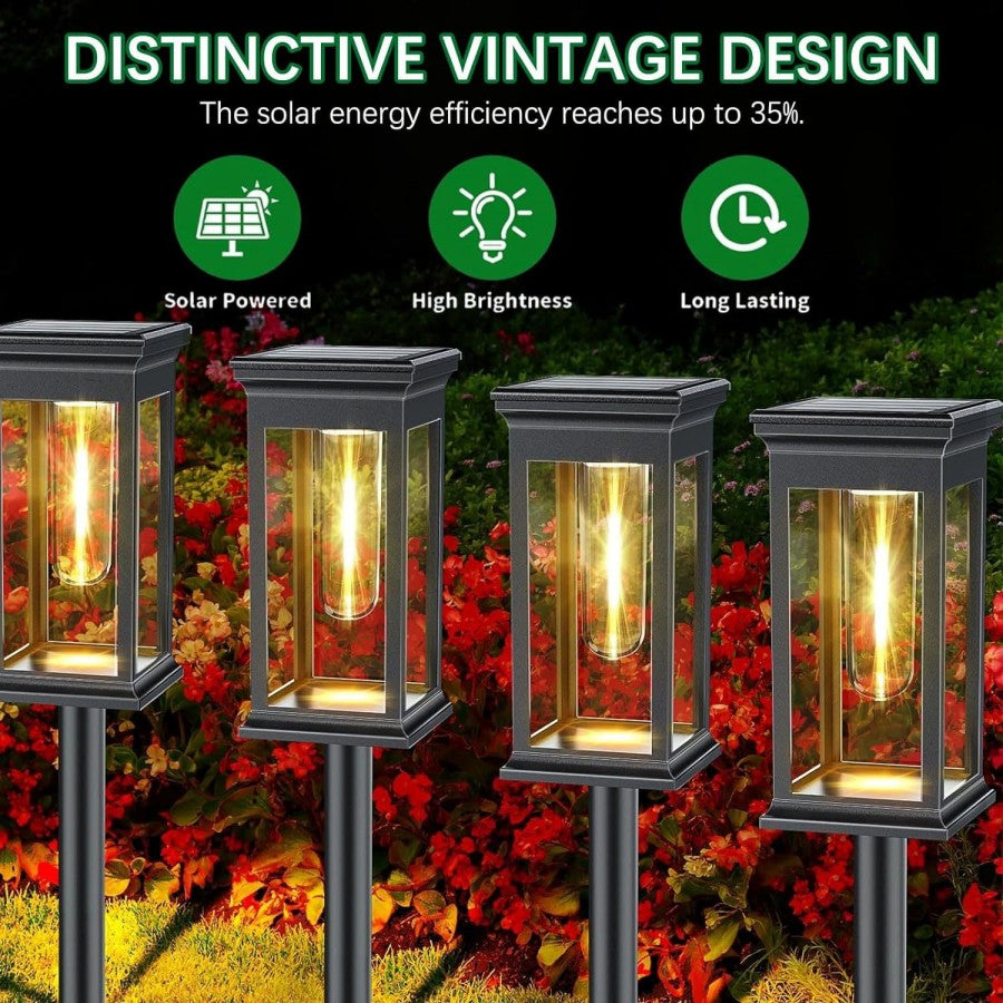Solar Pathway Lights Outdoor LED Garden Stake Light with Automatic Charging Black Warm White Waterproof Ground Mount Landscape Lighting