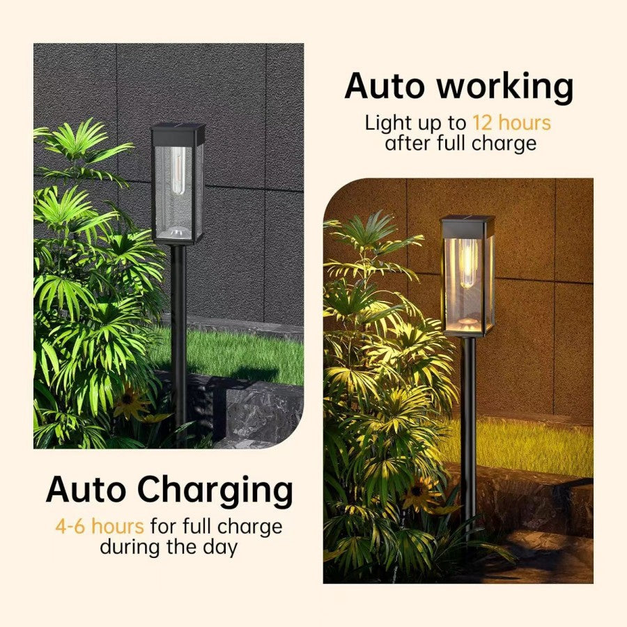 Solar Pathway Lights Outdoor LED Garden Stake Light with Automatic Charging Black Warm White Waterproof Ground Mount Landscape Lighting