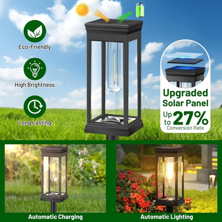 Solar Pathway Lights Outdoor LED Garden Stake Light with Automatic Charging Black Warm White Waterproof Ground Mount Landscape Lighting