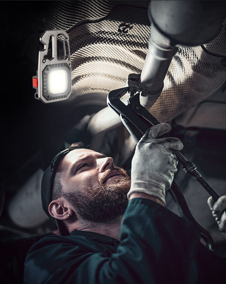 Cob Keychain Work Rechargeable Flashlight 6 Modes,4 in1 Screwdrivers 7in1 Wrench 1bottle Opener 1window-Breaking hamme for Camping, Fishing, Repair Walking Emergency 500 Lumen