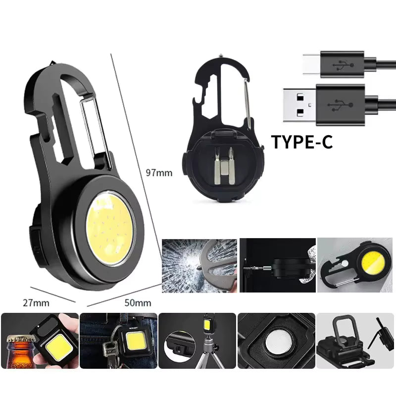 Multifunctional COB LED Bright Small Emergency Flashlight Keychain for car truck USB Rechargeable Pocket Work Light Outdoor Camping Torch with Strong Magnet