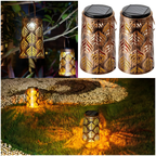 2 Pack Solar Hanging Lantern Lights - Outdoor Waterproof Decorative Lanterns with Switchable Warm/White LED Glow for Patio, Garden, Yard, Front Porch - Retro LED Lighting for Halloween, Holiday Decor