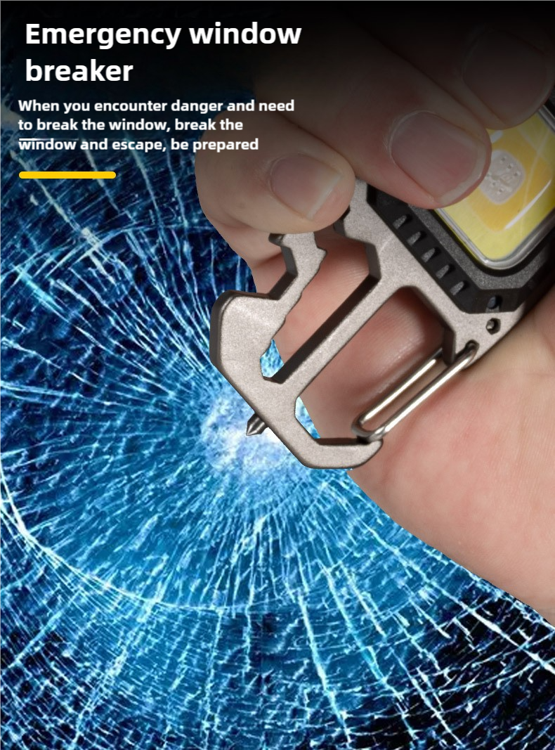 Cob Keychain Work Rechargeable Flashlight 6 Modes,4 in1 Screwdrivers 7in1 Wrench 1bottle Opener 1window-Breaking hamme for Camping, Fishing, Repair Walking Emergency 500 Lumen